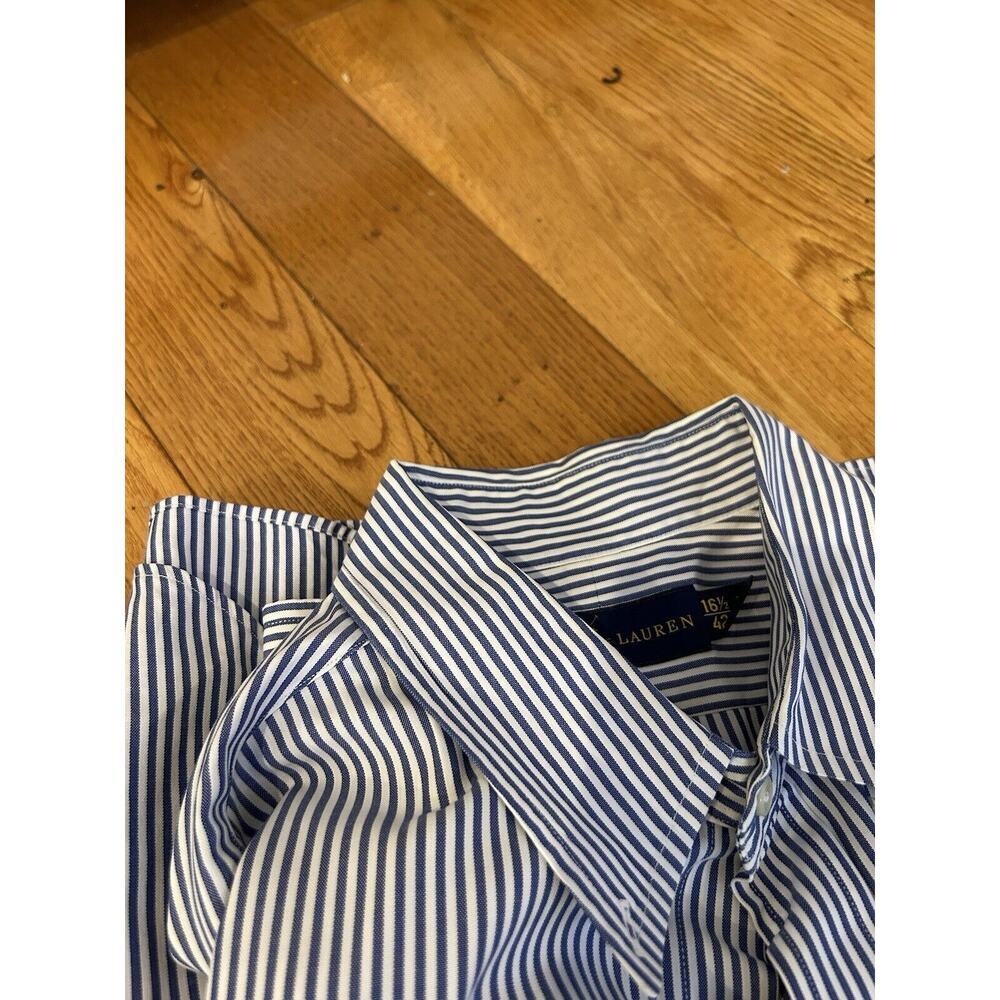 Two Ralph Lauren Polo Button Down Striped‎ Dress Shirt Size 16.5 42 Purple/ Blue - Picture 3 of 9